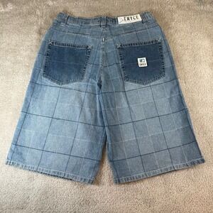 Vintage Y2K Enyce Denim Shorts Mens 32 Blue Grid Pattern Baggy Streetwear Skater